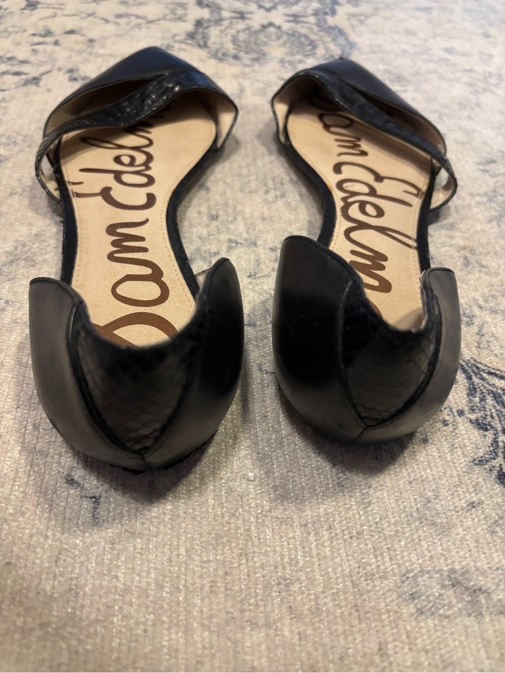 Sam Edelman Black Pointed D'Orsay Flats with Textured Strap - Picture 4 of 5